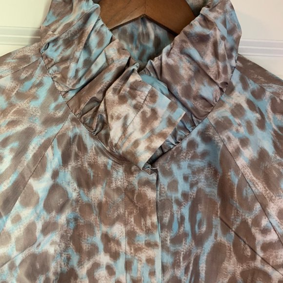 Simonton Says by George Simonton, Blue/Brown Leapard Print Raincoat, Size L - Picture 5 of 9